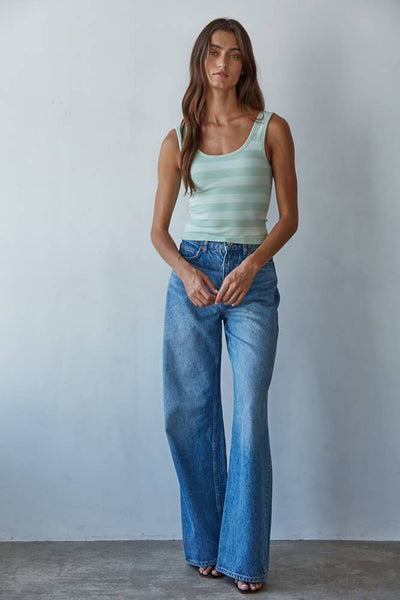 Knit Striped Seamless Padded Tank Top
