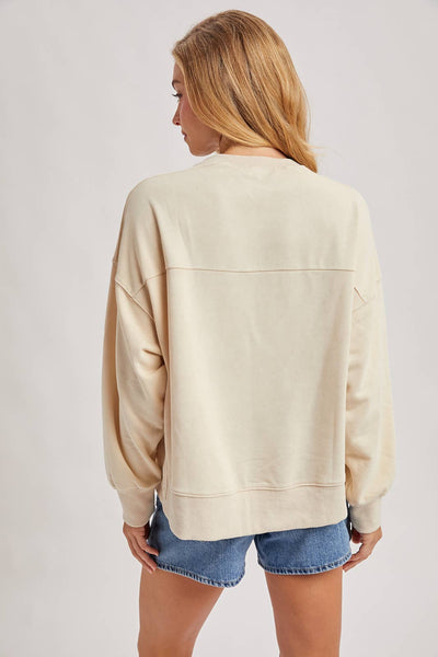 WASHED OVERSIZE KNIT SWEATSHIRT WITH POCKETS