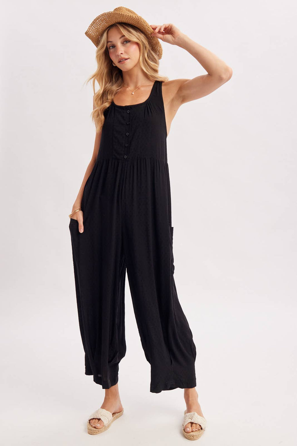 BOHO CROSS-BACK RELAXED SLEEVELESS JUMPSUIT
