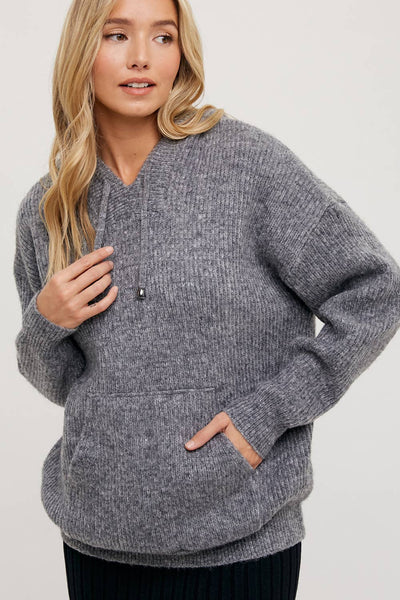 RIBBED KNIT SWEATER HOODIE