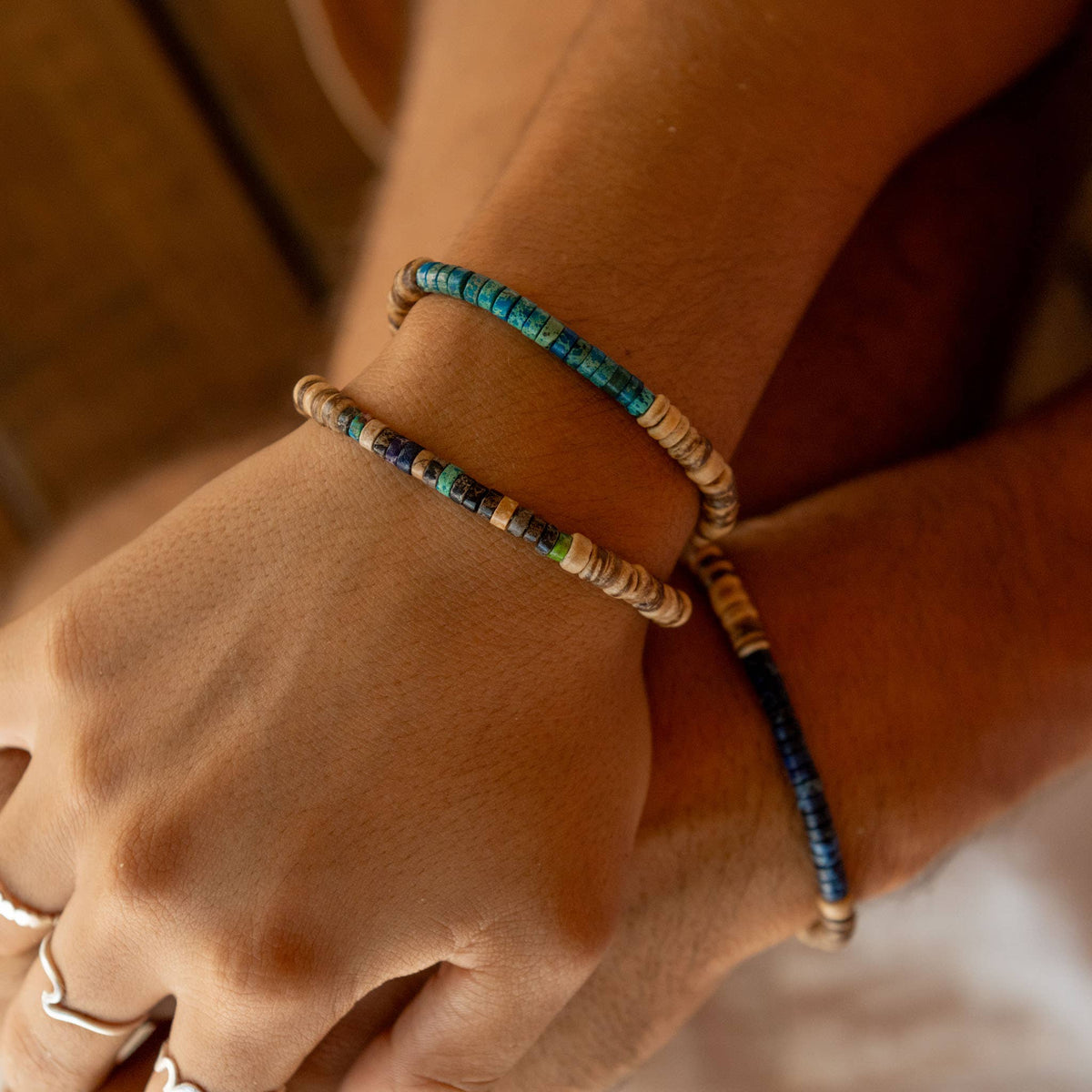 Koʻolau Wood Beaded Bracelet, Natural Stone Beads, Surf