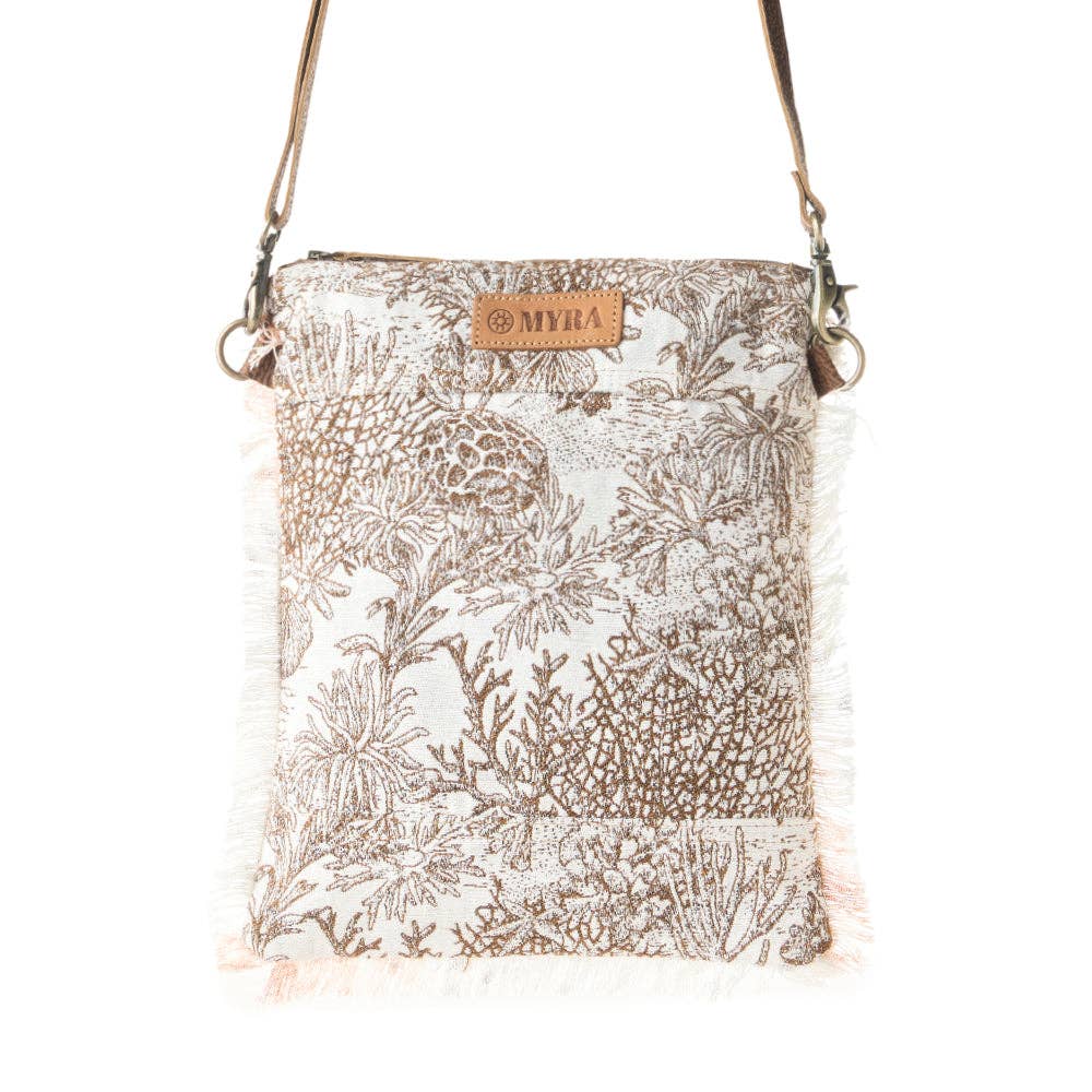 Loom Tapestry vintage Crossbody Bag for Women in white with fringe detail