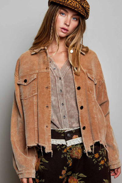 Pocket Front Button Down Corduroy Trucker Jacket