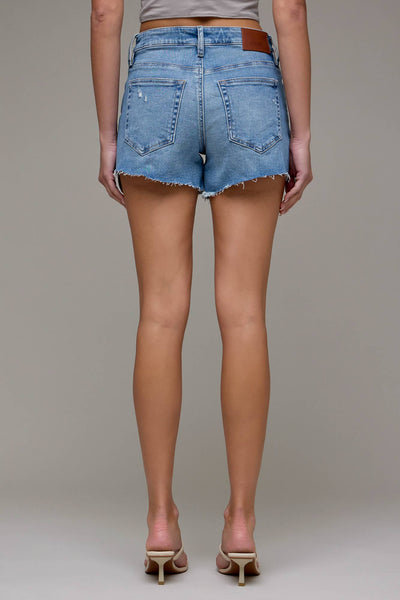 Medium Wash Mid Rise Stretch 4" Inseam Shorts