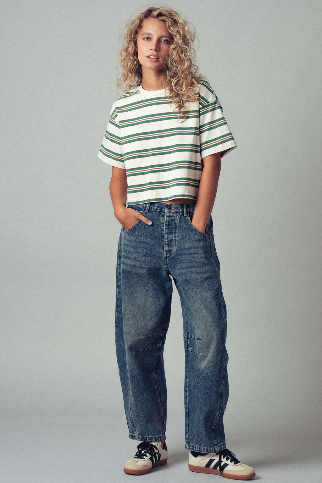 Vintage Washed Striped Cotton Crop Tee