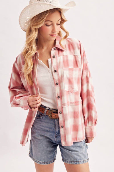 BUTTON DOWN PLAID SHACKET