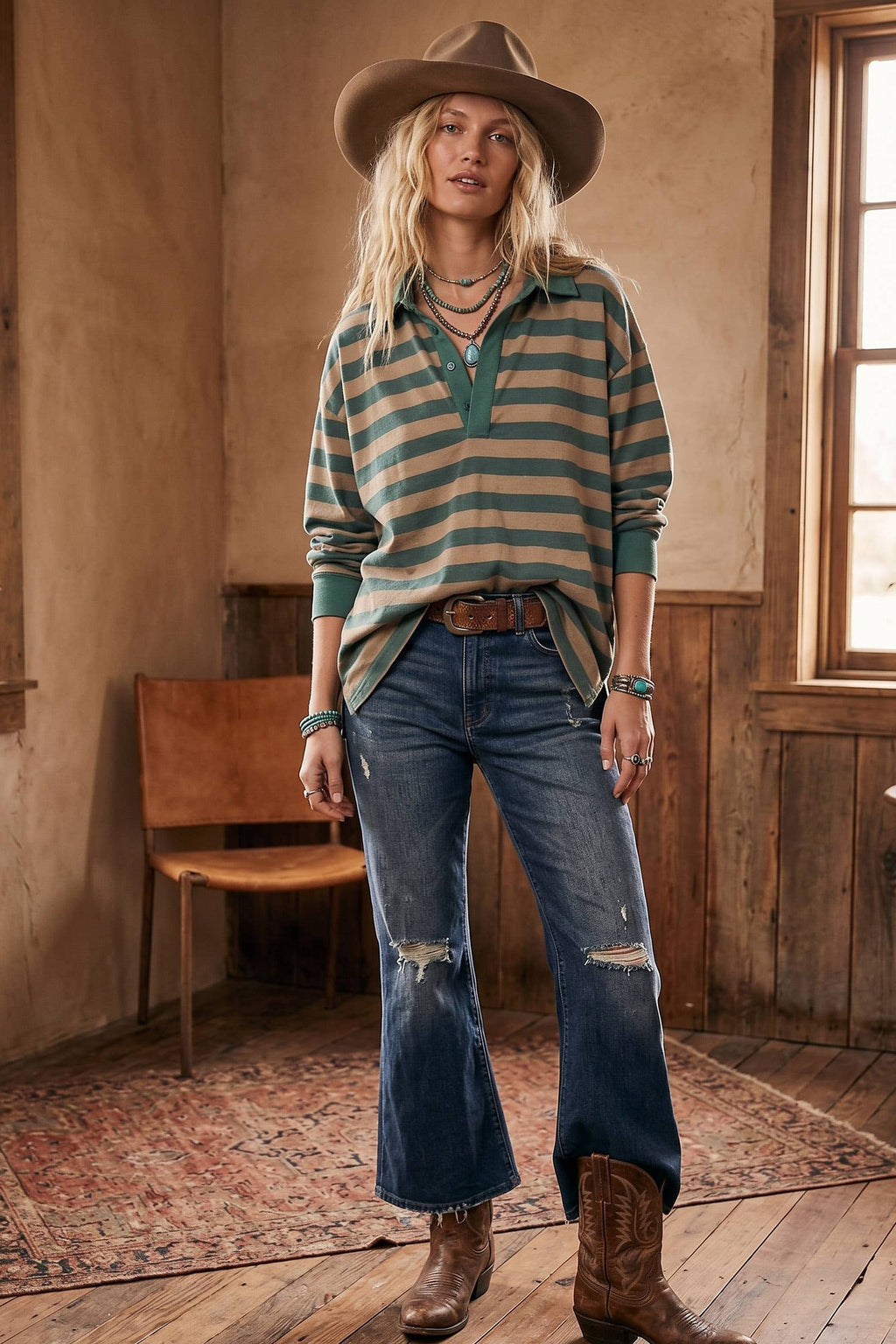 Oversized Stripe Rugby Polo Top