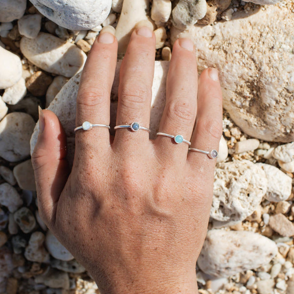 Gemstone Adjustable Ring, Dainty Silver Stacking Ring