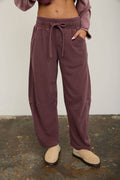 SMOCKED WAIST DRAWSTRING BARREL LEG SWEATPANTS