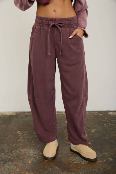 SMOCKED WAIST DRAWSTRING BARREL LEG SWEATPANTS