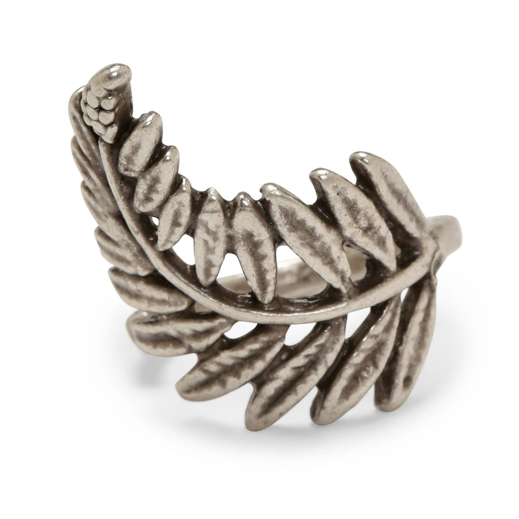 Handmade Leaf Brass Ring In Silver Plated - ZRC-014