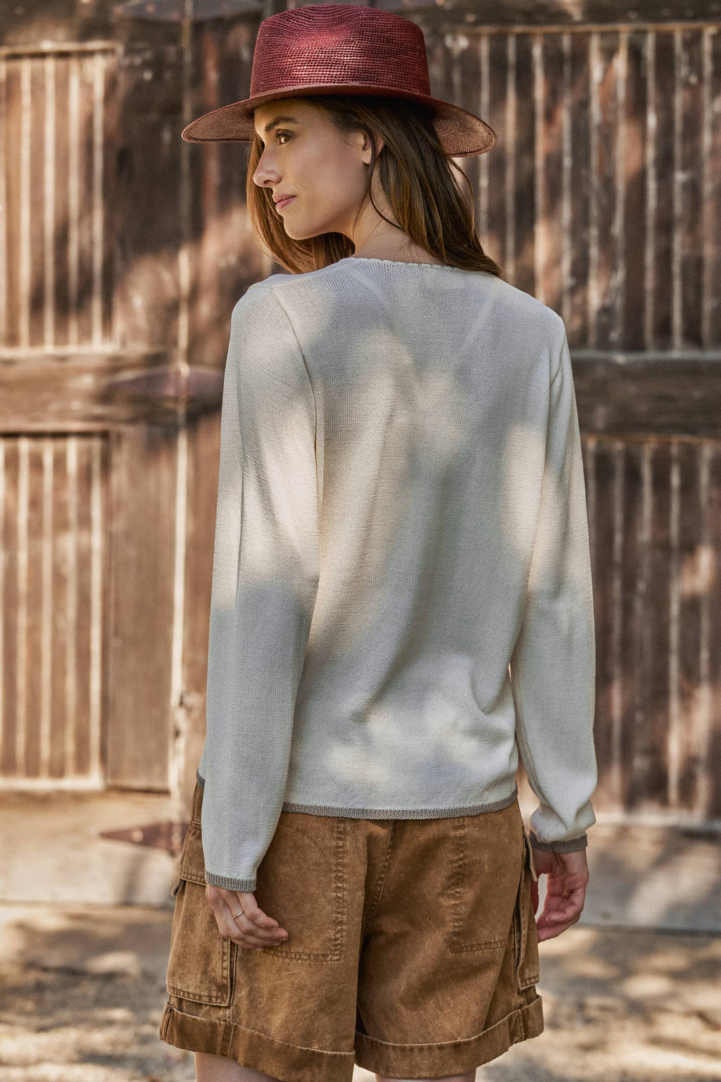 Floral Henley Knit Sweater With Buttons