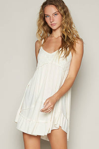 V-neck sleeveless POL-Jersey lace contrast dress