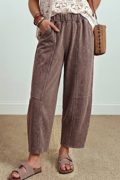 LDC Mineral Wash Seam Detail Elastic Waist Barrel Pants