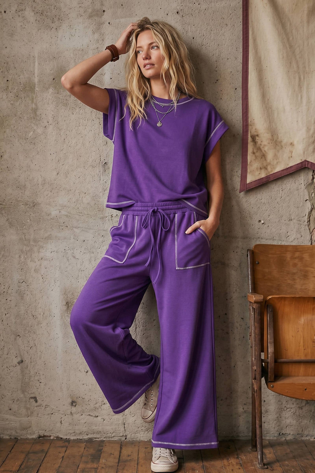 (Original Design) Scuba Contrast Stitch Lounge Set