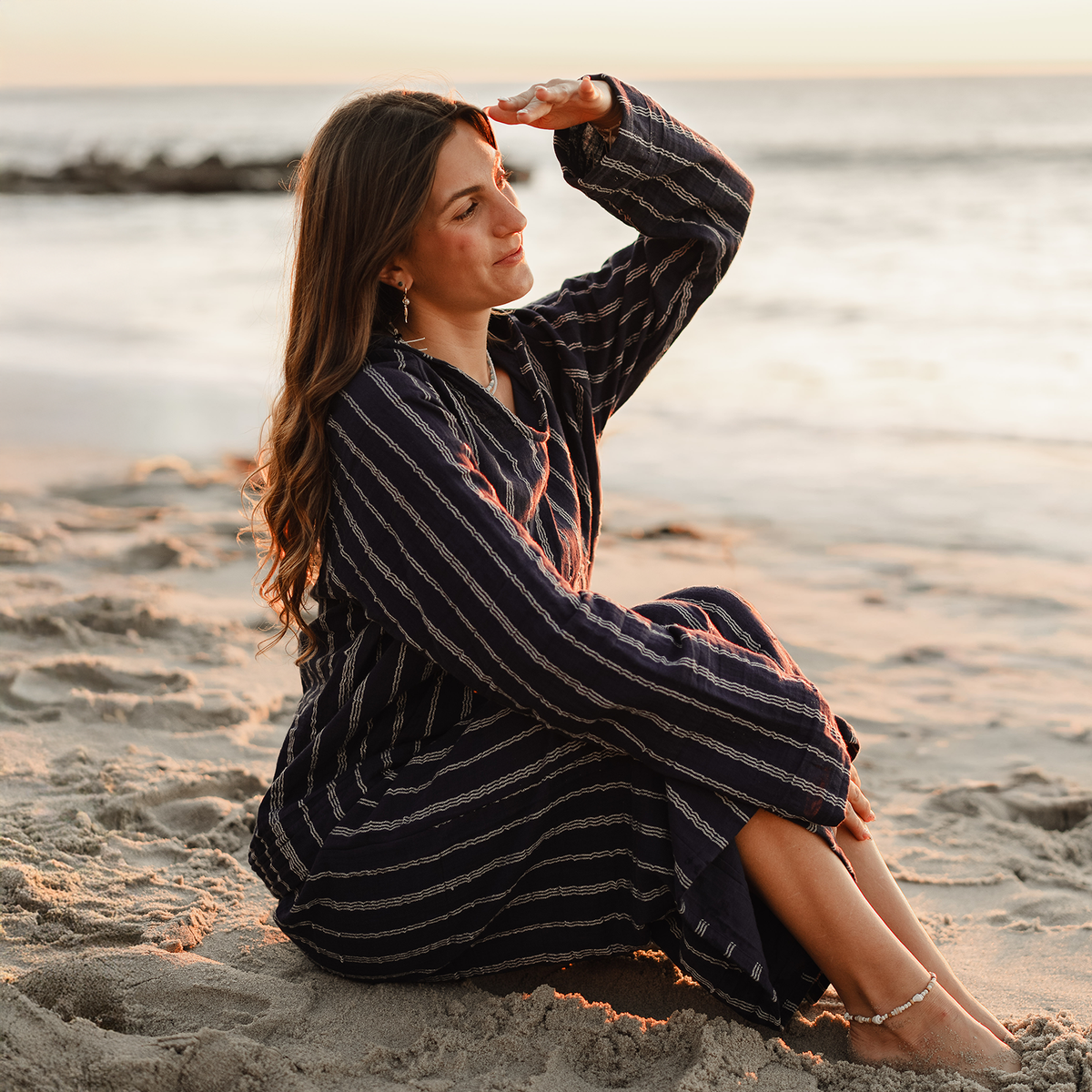 Navy Sailor Stripe Baja Pullover Hoodie