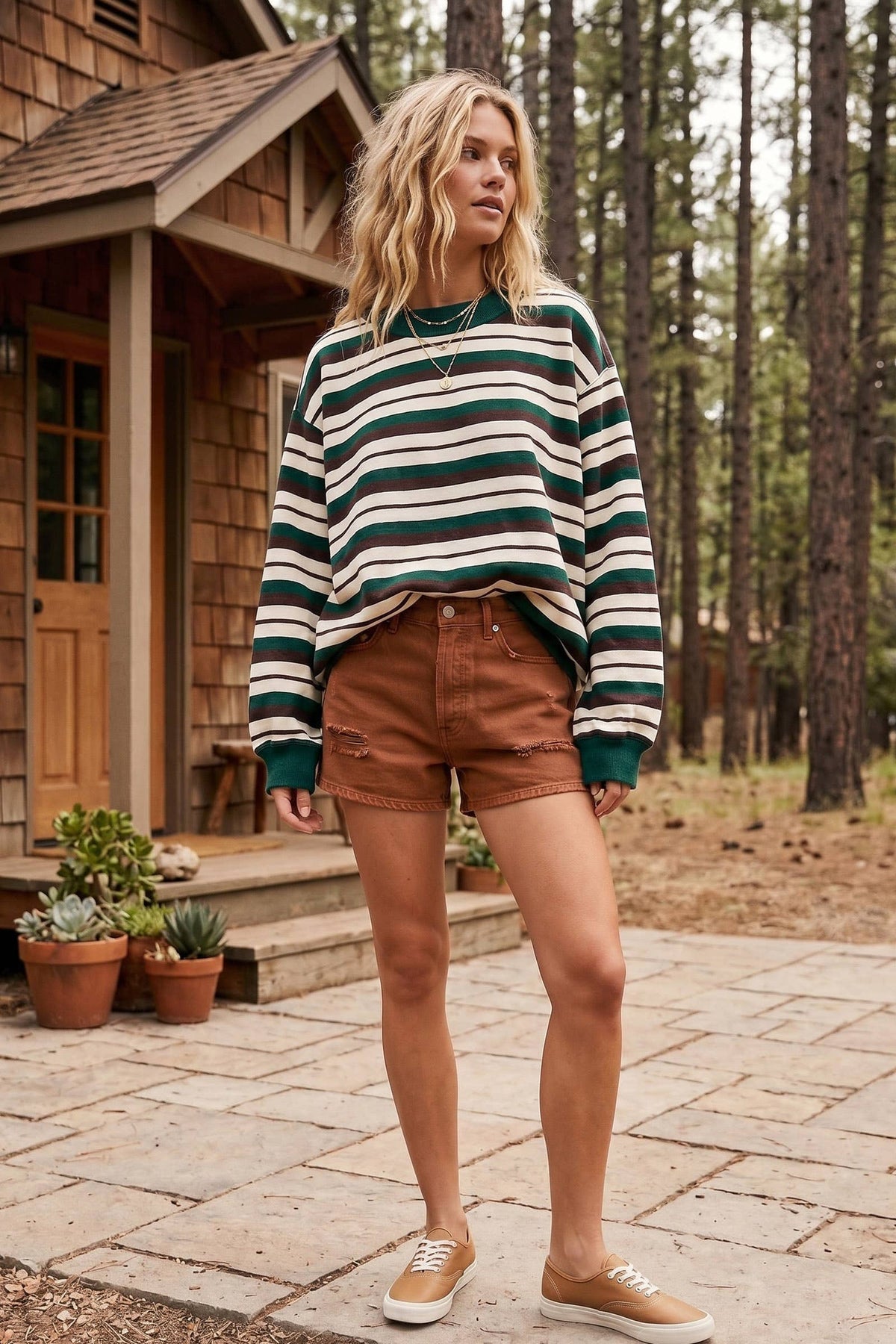 Oversized French Terry Striped Sweatshirt