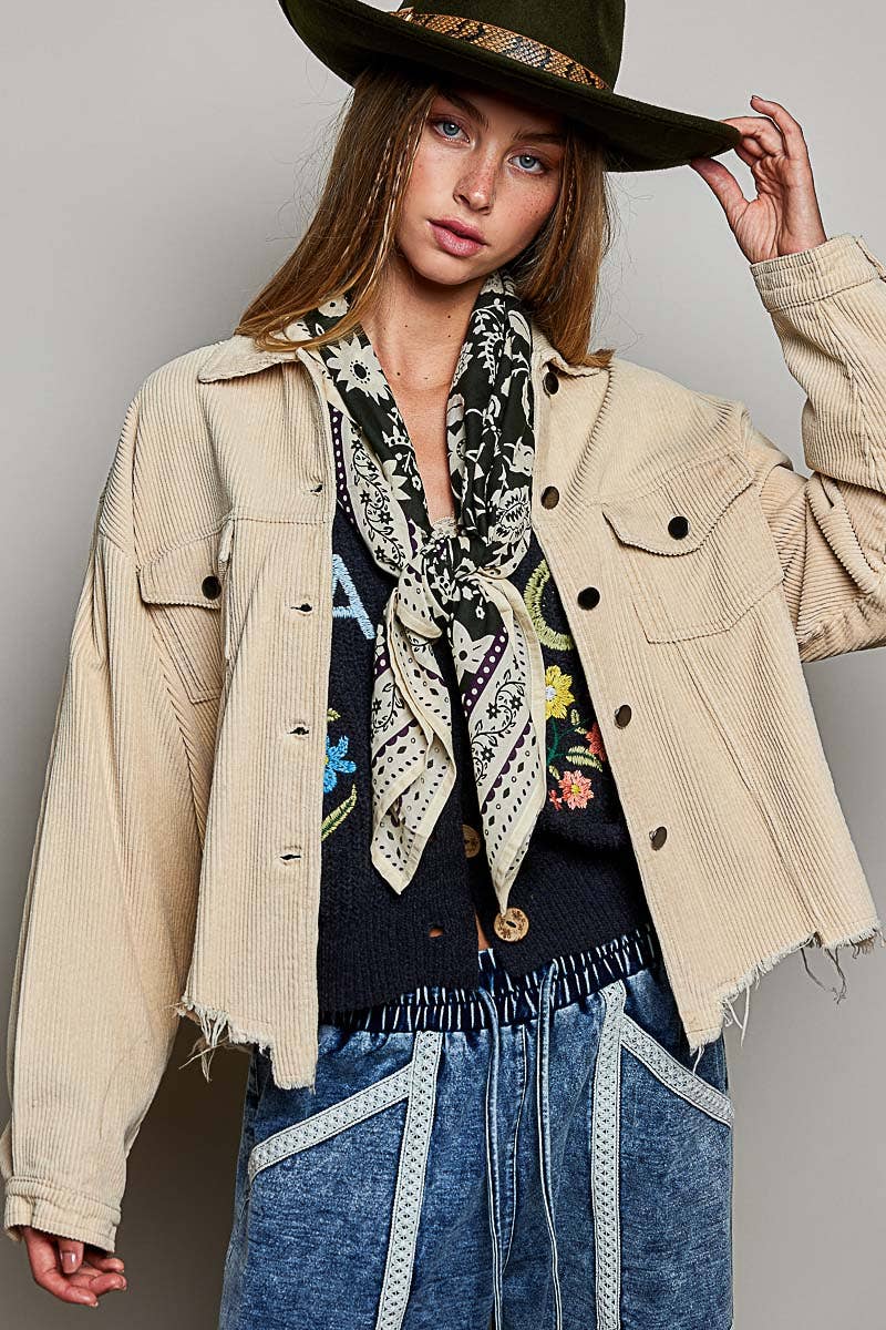Pocket Front Button Down Corduroy Trucker Jacket