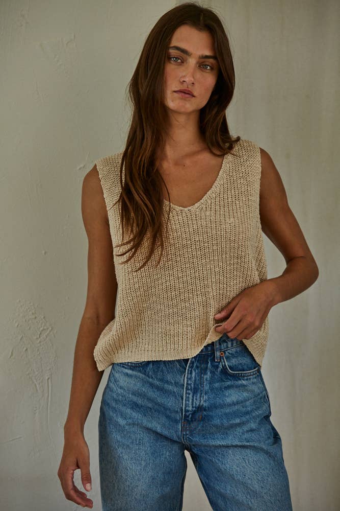 Knit Sweater Cotton Acrylic V-Neck Vest Top