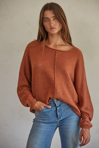 W1769 | Knit Sweater Lurex Ribbed Pullover