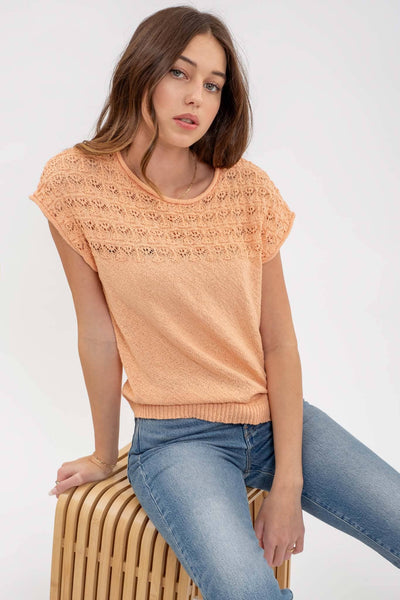 EYELET YOKE SWEATER KNIT TOP