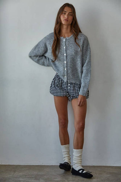 W2291 | Knit Sweater Round Neck Long Sleeve Cardigan Top