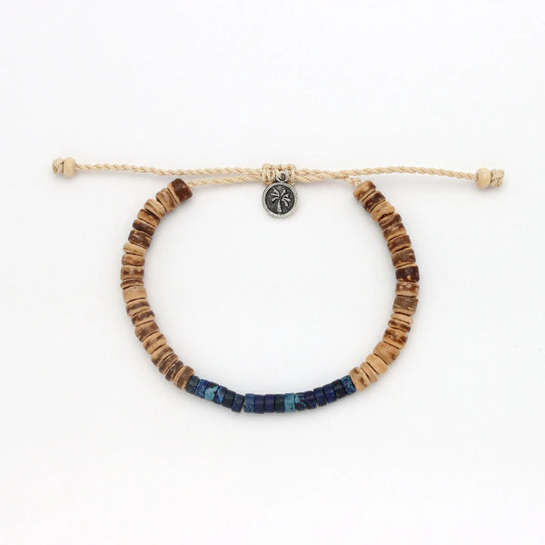 Koʻolau Wood Beaded Bracelet, Natural Stone Beads, Surf