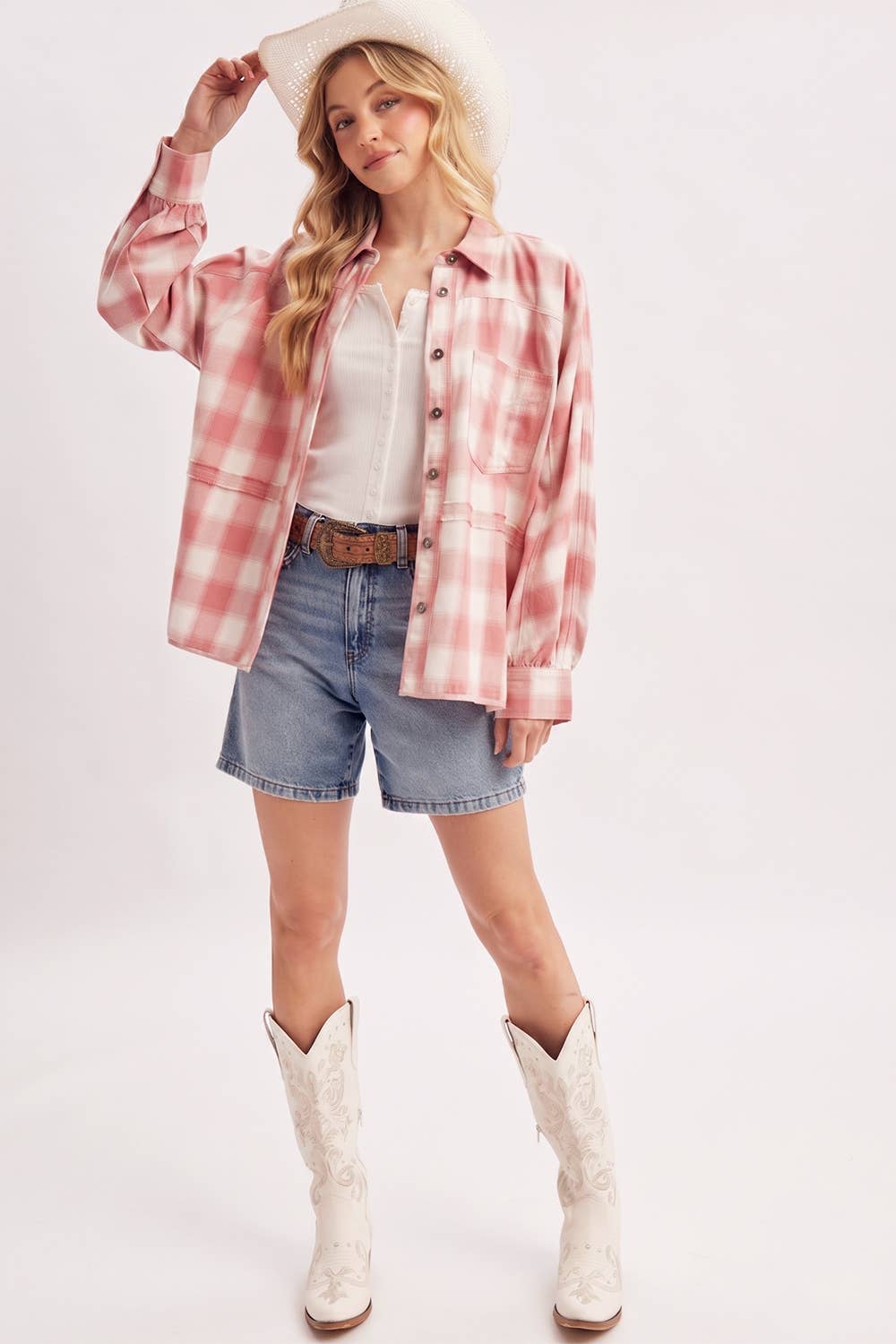 BUTTON DOWN PLAID SHACKET