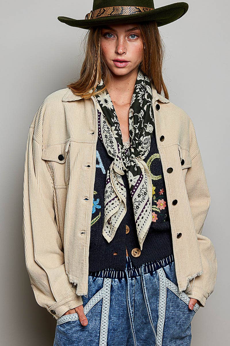 Pocket Front Button Down Corduroy Trucker Jacket