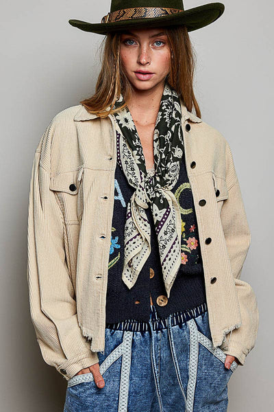 Pocket Front Button Down Corduroy Trucker Jacket