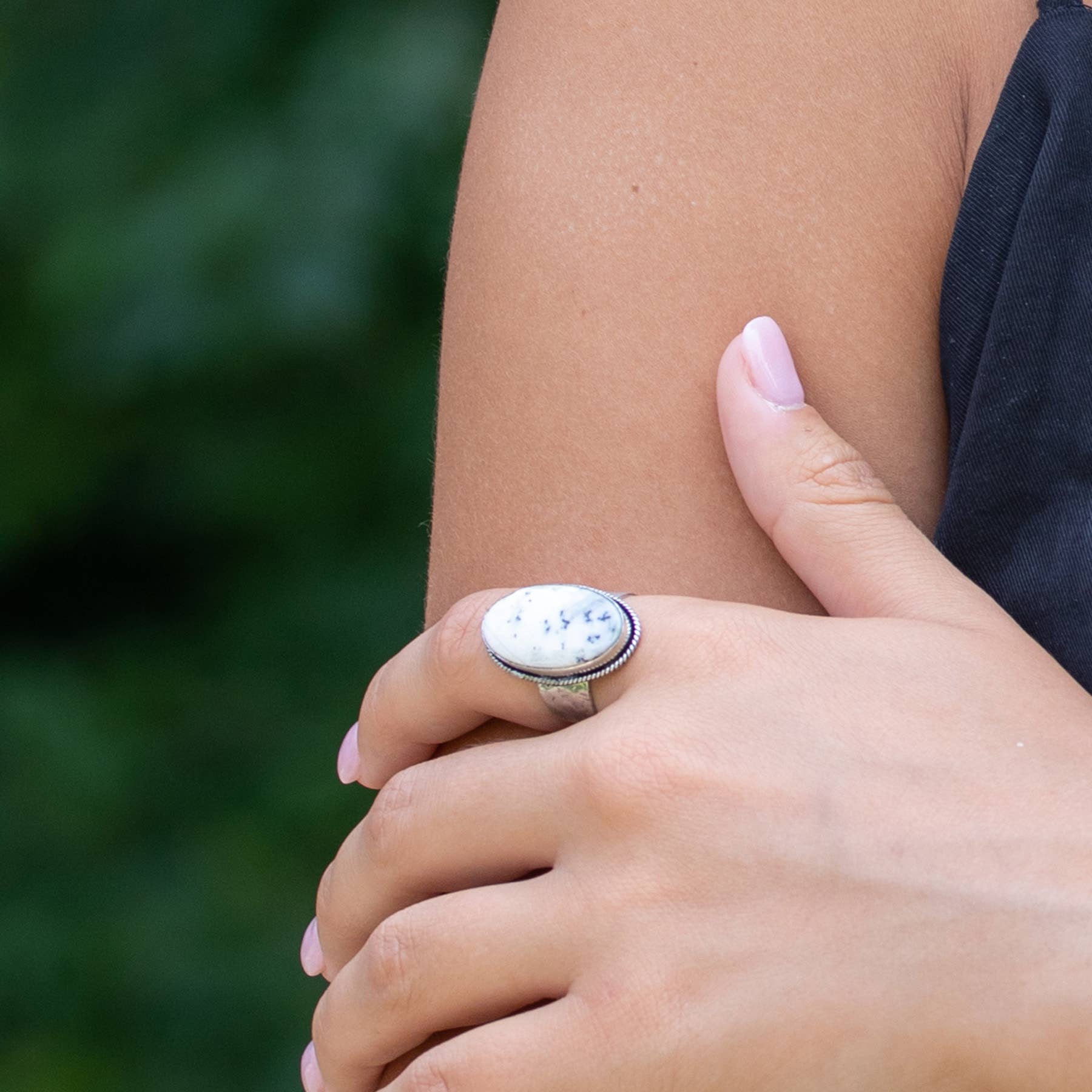Handcrafted Kashi Semiprecious Stone Ring - Dendritic Opal