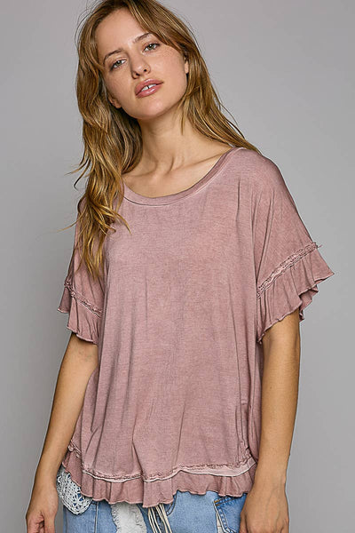 Short sleeve overlay back casual knit top