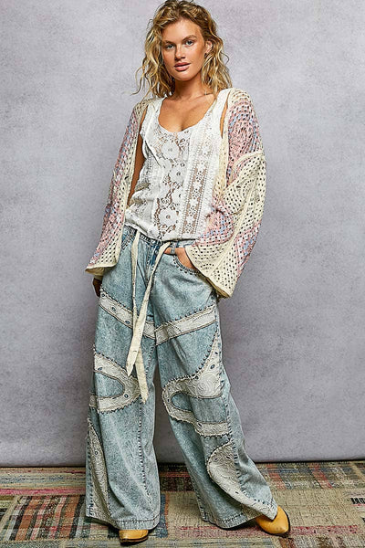 Granny Square Weave Roomy Fit Crochet Open Cardigan Top