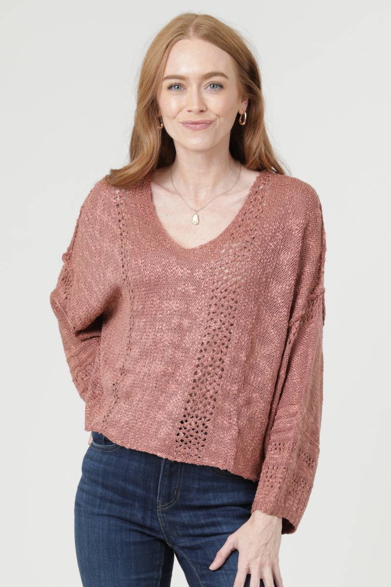 BEACHY LIGHT WEIGHT V NECK CROP PULLOVER SWEATER