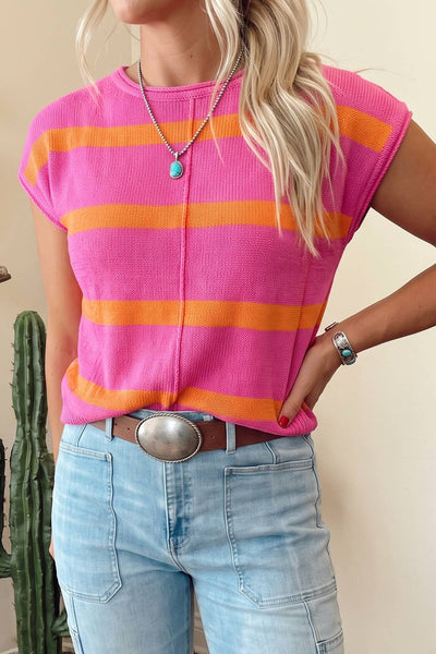 LDC Striped Short Sleeve Knit Western Sweater