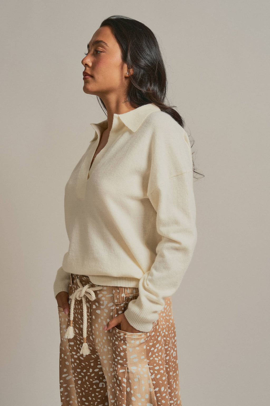 Brushed Knit Johnny Collar Polo Sweater
