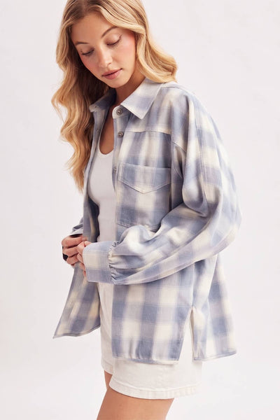 BUTTON DOWN PLAID SHACKET