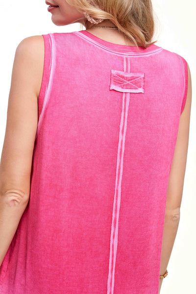 HBT7636-Dyed Fabric V-neck Raw Edge Tank Top