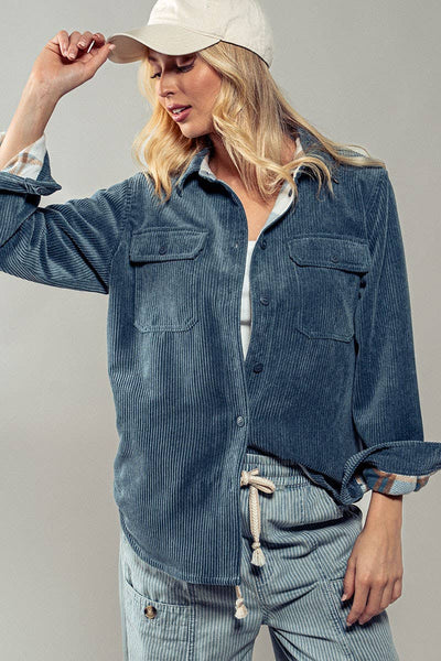 Plaid Lined Corduroy Flannel Shacket