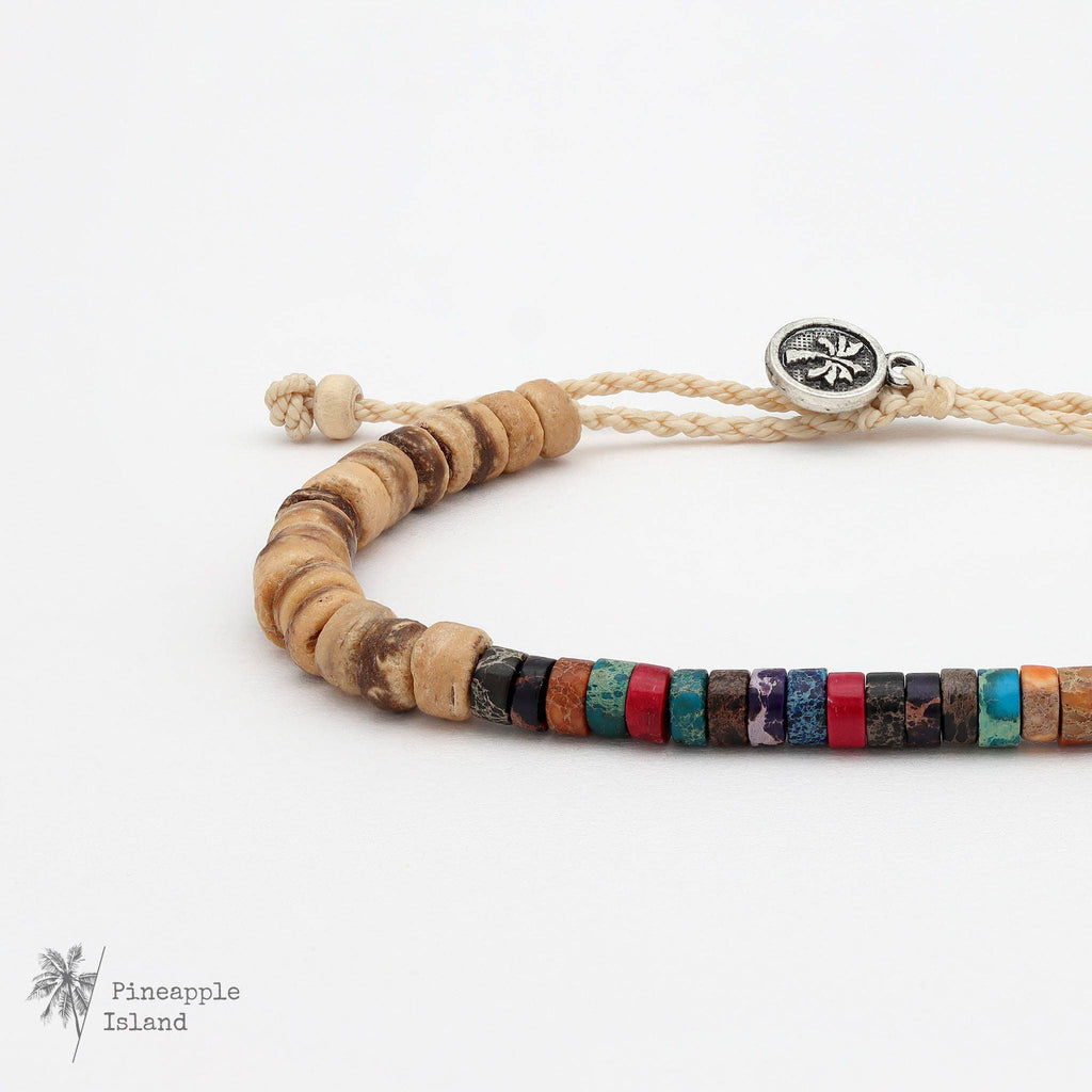 Koʻolau Wood Beaded Bracelet, Natural Stone Beads, Surf