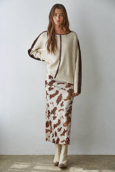 W2356 | Knit Sweater Pullover Top With Stitch Detail