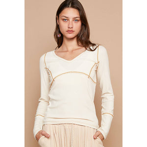 V-neck long sleeve solid knit top