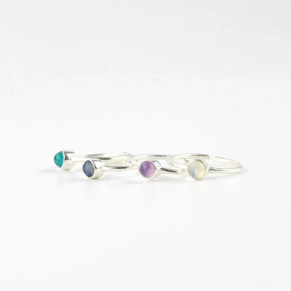 Gemstone Adjustable Ring, Dainty Silver Stacking Ring