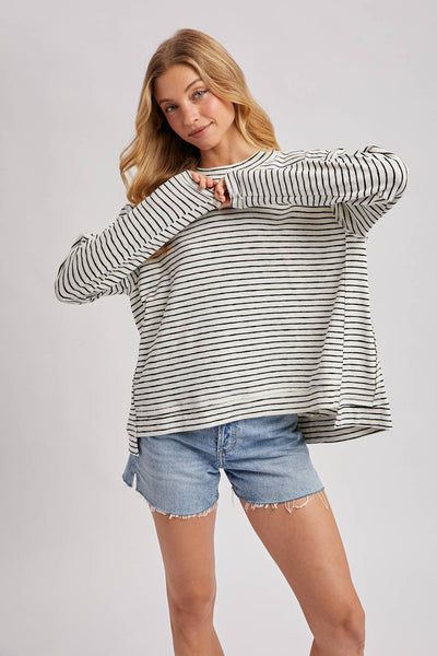 STRIPED CREW NECK  SLOUCHY KNIT TOP
