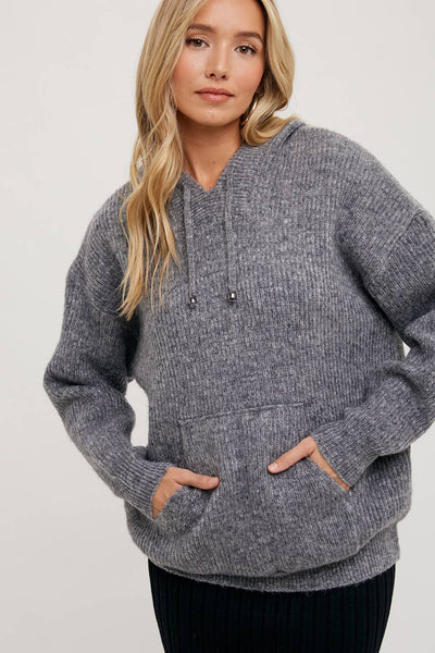 RIBBED KNIT SWEATER HOODIE