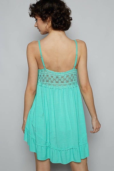 V-neck sleeveless POL-Jersey lace contrast dress