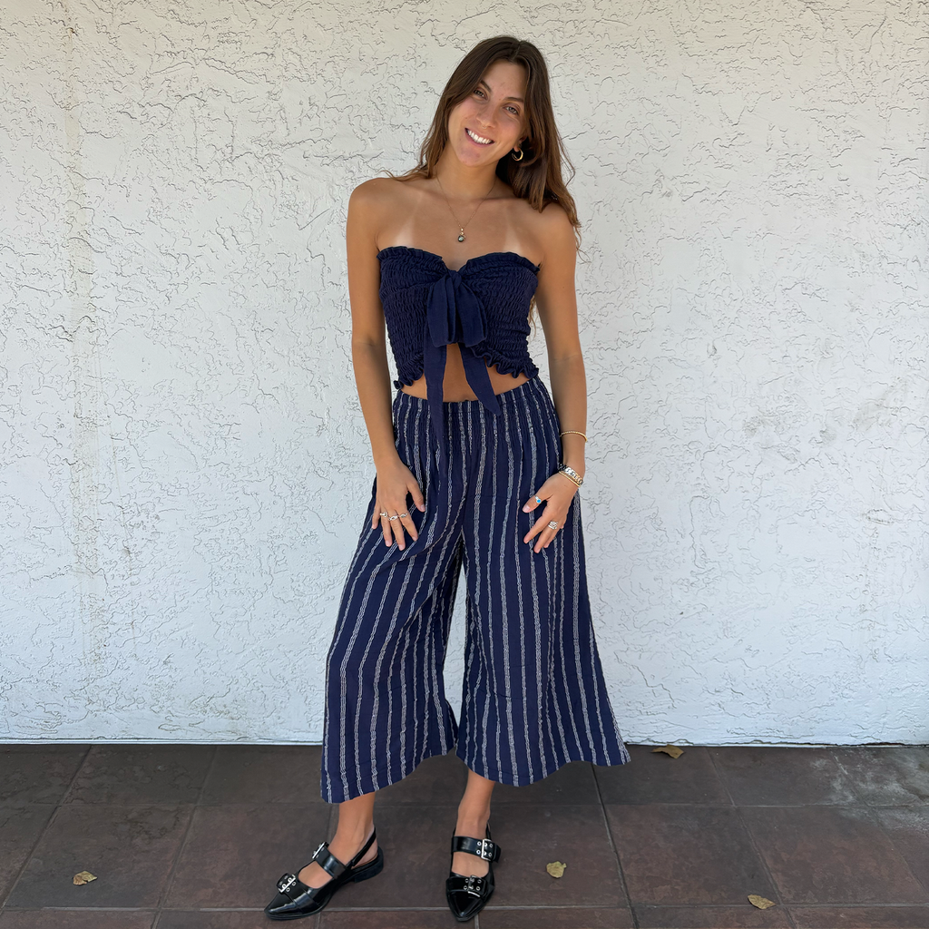 Navy Sailor Stripe Lagoon Cropped Pants