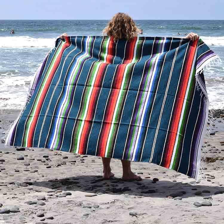100% Cotton Blue Pastel Serape Mexican Blanket