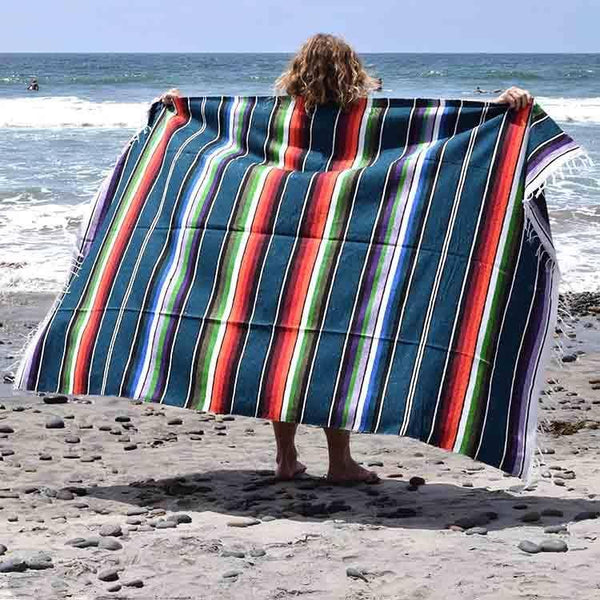 100% Cotton Blue Pastel Serape Mexican Blanket