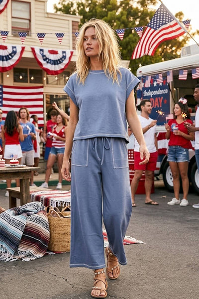 (Original Design) Scuba Contrast Stitch Lounge Set